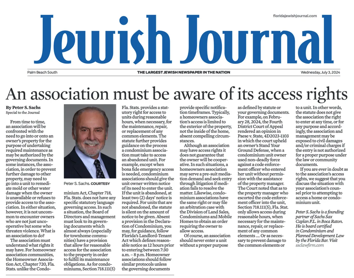 Founding Equity Partner Peter Sachs’ Op-Ed in The Florida Jewish Journal