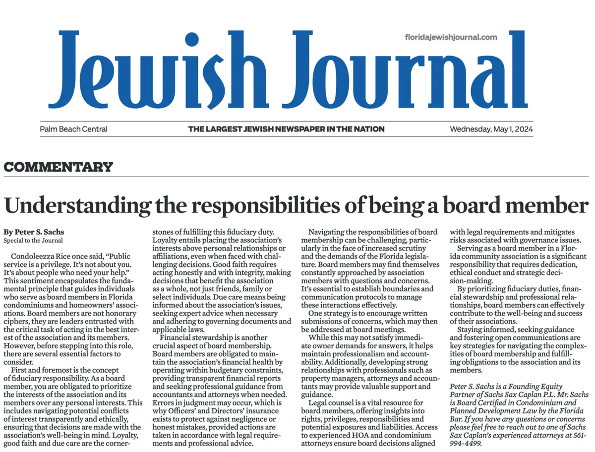 Peter Sachs in The Jewish Journal: Understanding the responsibilities of being a board member