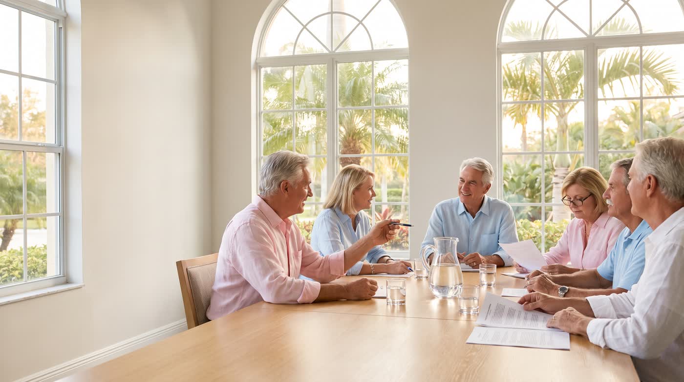 Florida community association board members meeting at the clubhouse